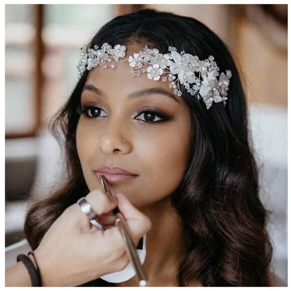 Pearl Bridal Headband Silver Wedding Hair Accessories for Women Girls